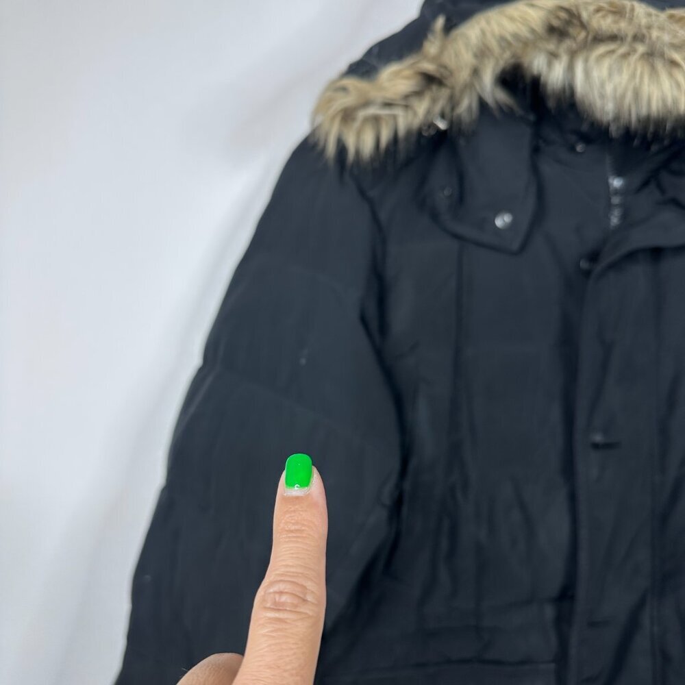 Uniqlo Down Fill Winter Parka Jacket Detachable Faux Fur Hood Navy Blue #A1755 - Picture 4 of 10